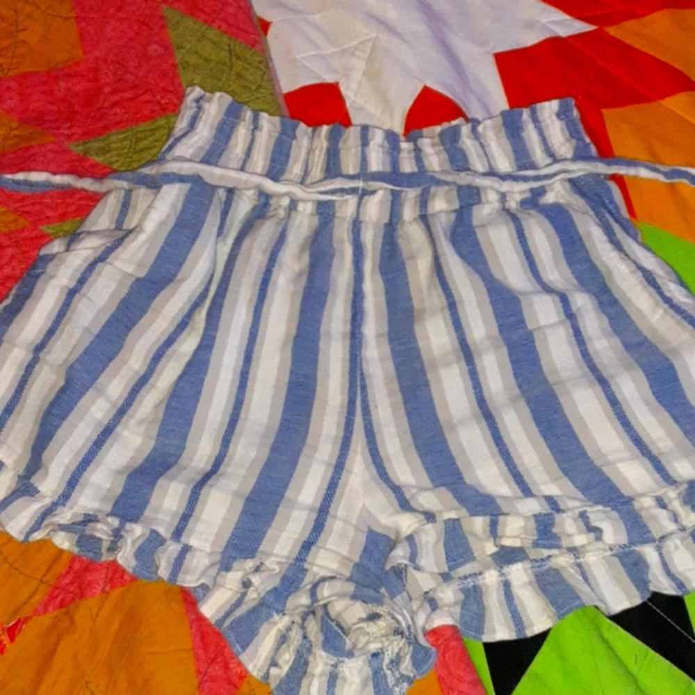 White, grey, and blue shorts